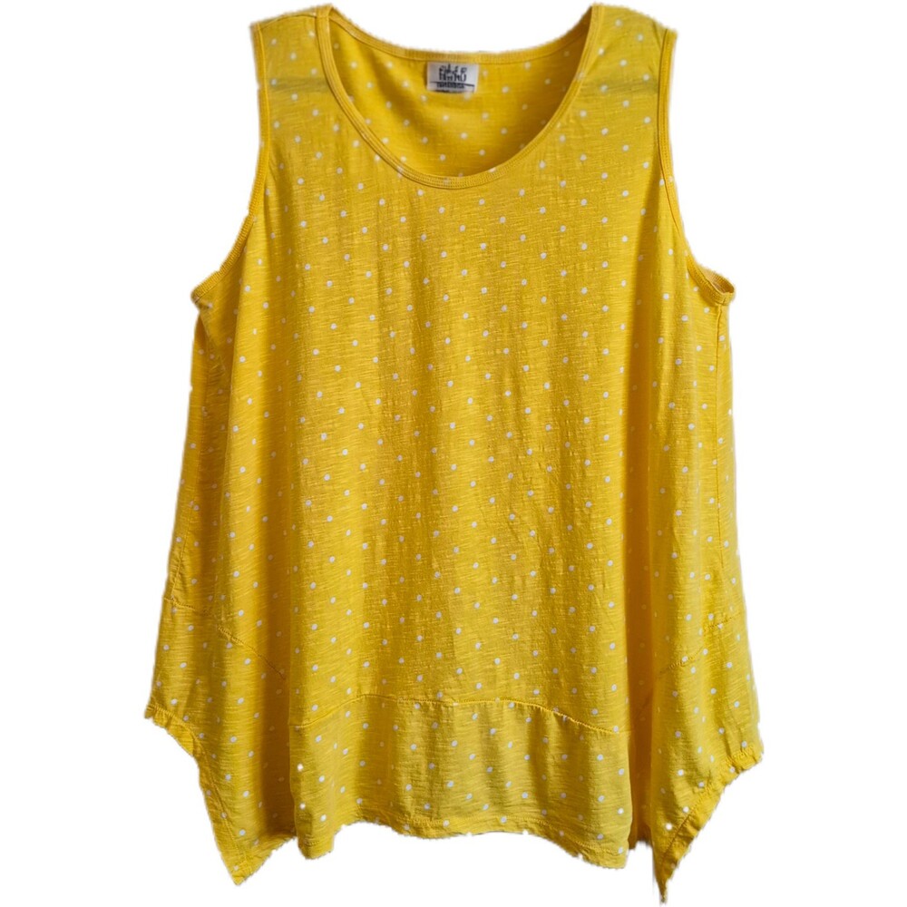 Style & Co Women's Tank Size 2X Yellow White Polka Dots Flattering Swing Top EUC